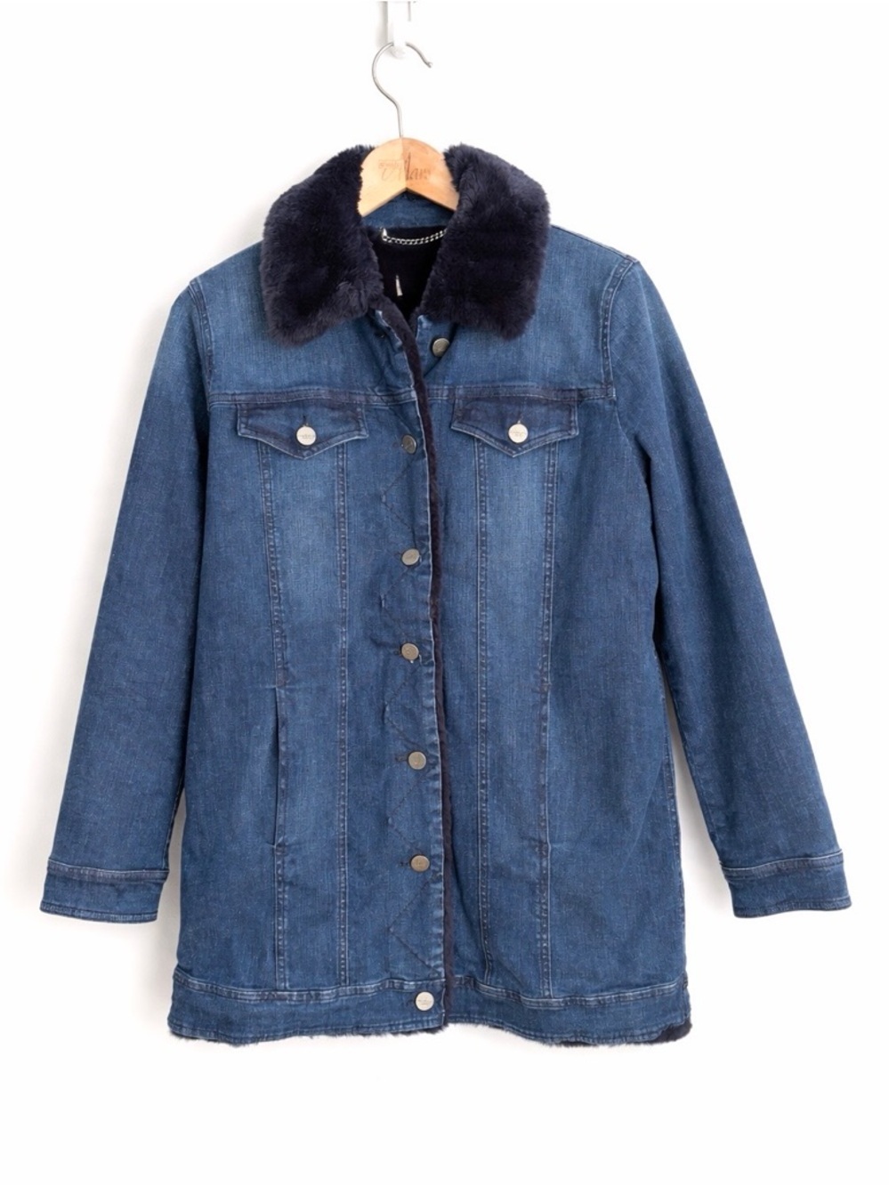 Marella Sport Max Mara Group - Y2K Faux Fur Collar Denim Jacket - Size 8